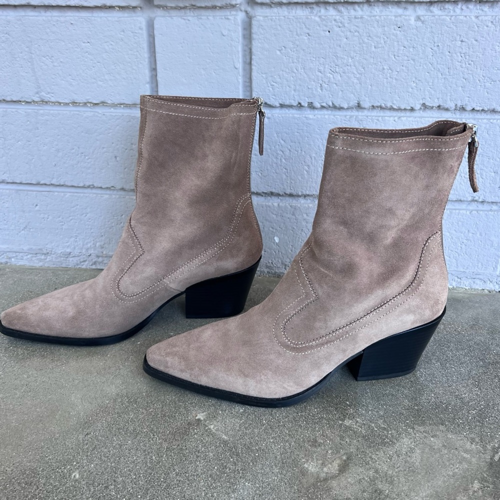 Zara suede beige cowboy ankle boots size 40